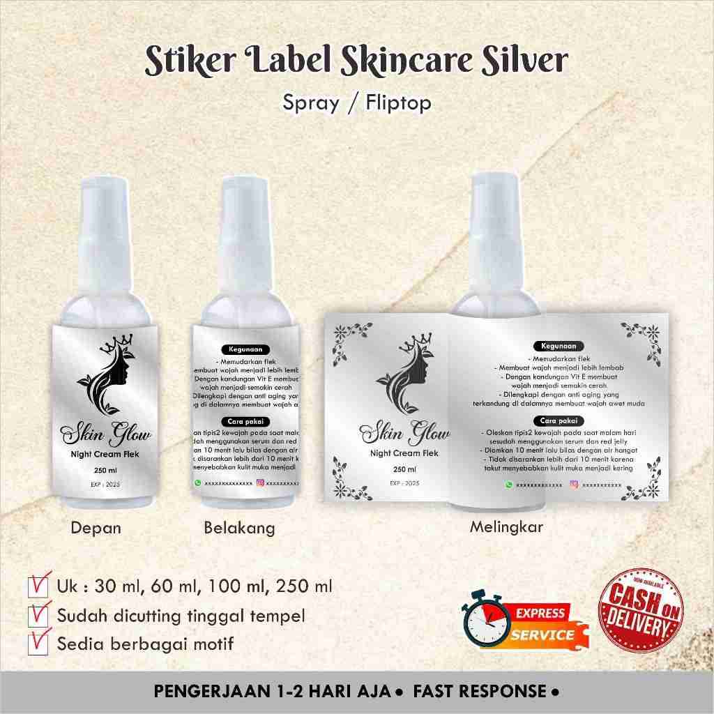 

STIKER SILVER SKINCARE BOTOL FLIPTOP & SPRAY / KOSMETIK / KEMASAN PRODUK