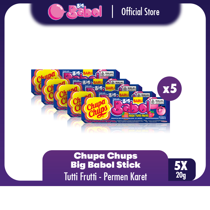 

Chupa Chups Big Babol Tutty Fruity Stick 20g - Permen Karet Rasa Buah Tutti (5pcs)