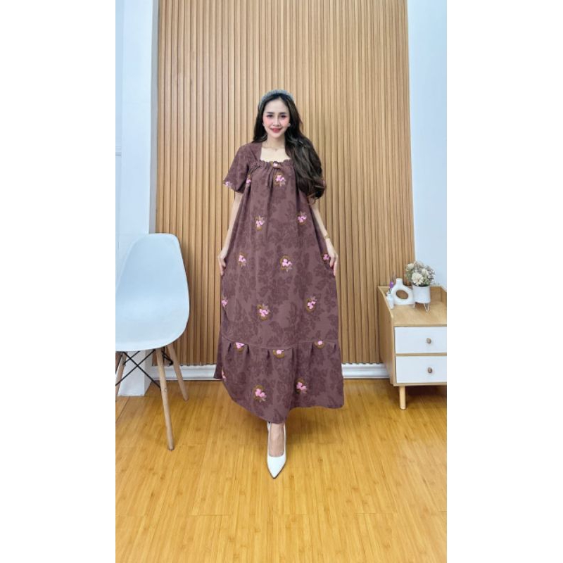 DRESS FUJI CRINKLE POMPOM BUNGA BEST SELLER