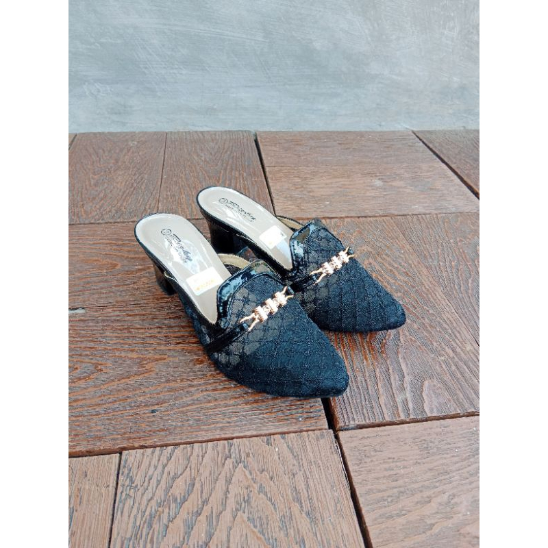 Sepatu Slop Wanita Sandal Heels Hak Tahu 5cm