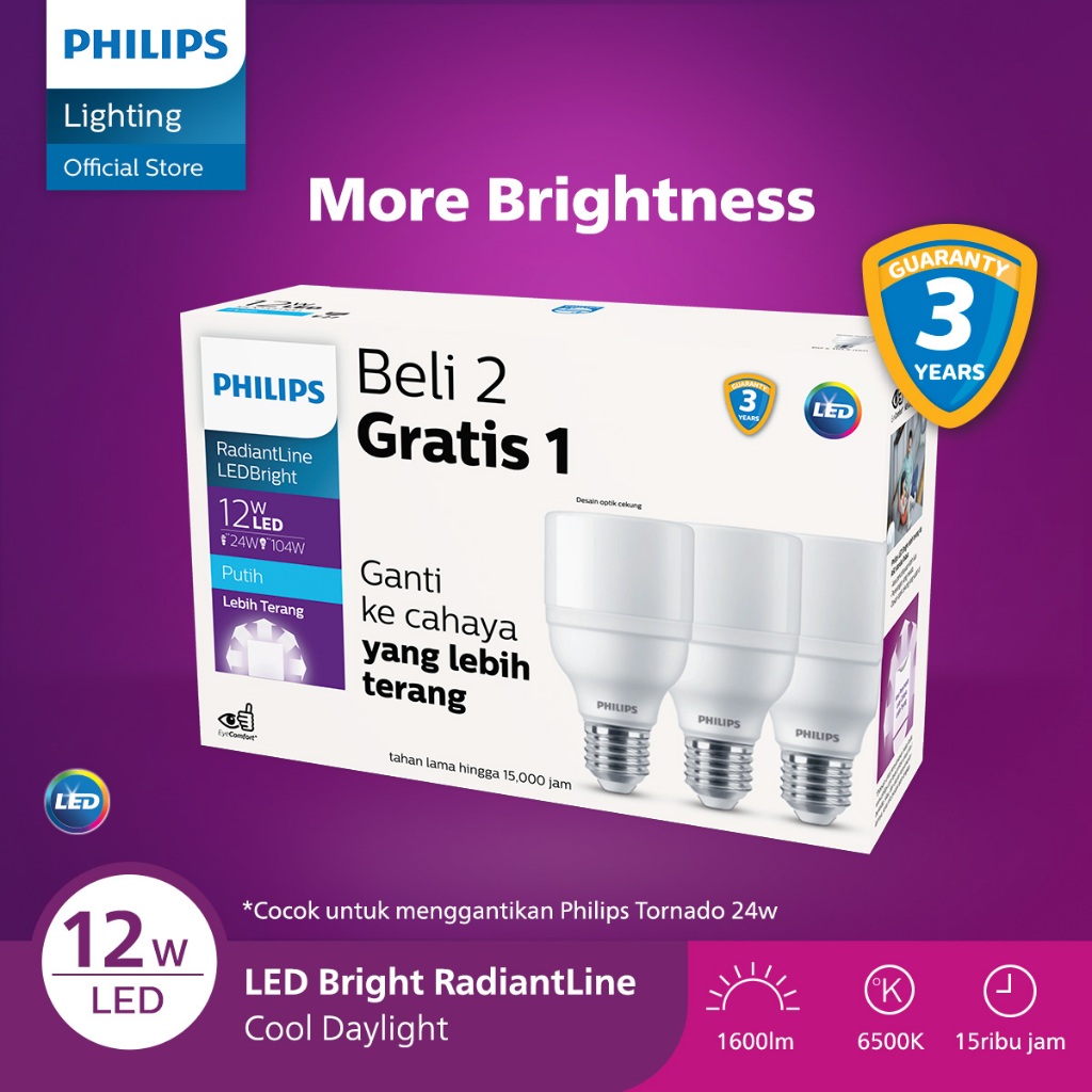 [PROMO] Philips Lampu Multipack Radiantline LED Bright 12W 6500K 230V Putih