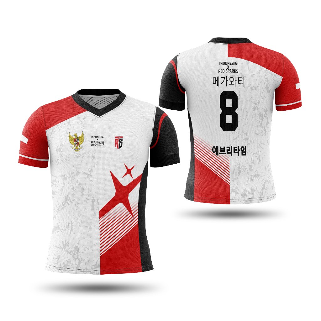 Baju Kaos Jersey Voli Volly Red Sparks Korea X INDONESIA Putih Merah Pria Free Custom Nama Full Prin