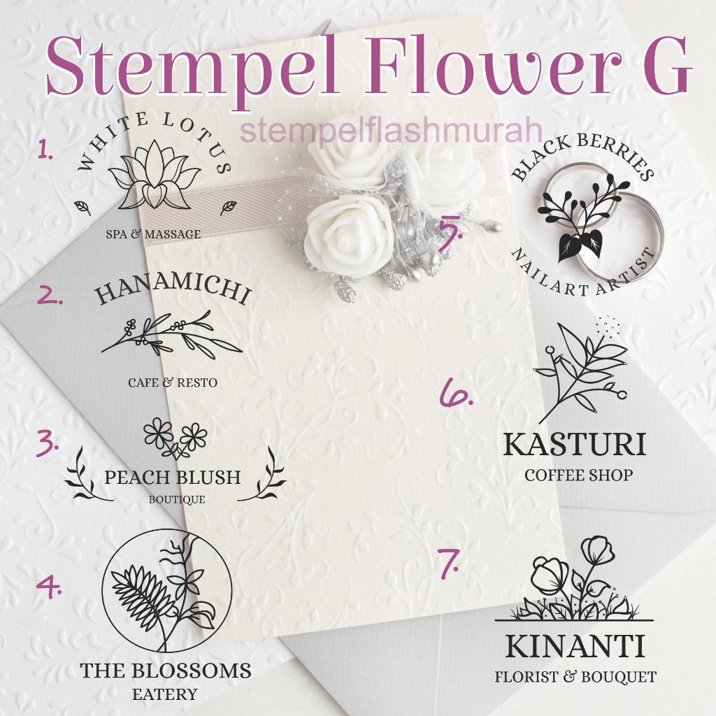 

stempel custom G desain bunga flash tinta otomatis wedding flower toko undangan dekorasi pernikahan