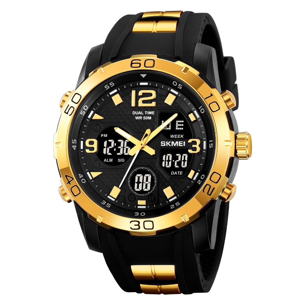 SKMEI 2102 Jam Tangan Pria Digital Analog Sport Watch Anti Air 5 Bar MGOS-Gold Hitam