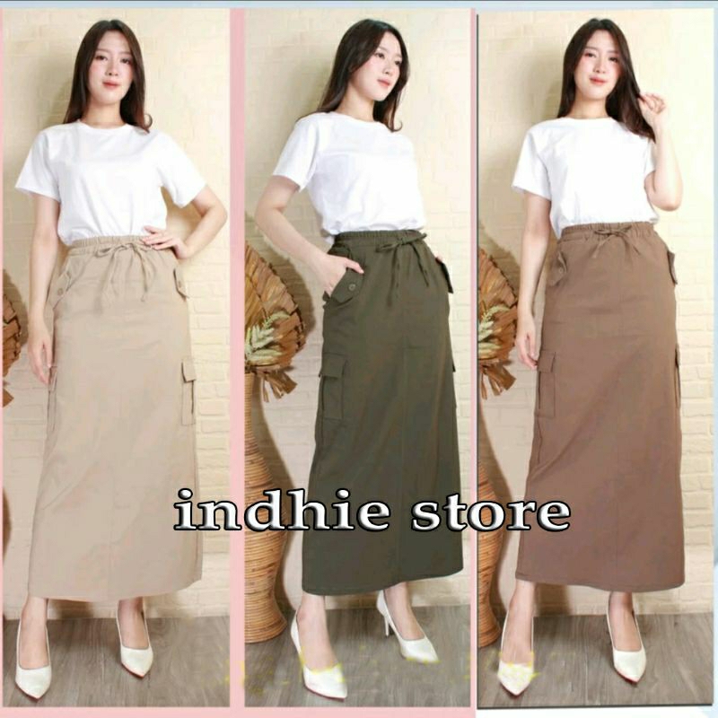 Rok Cargo Wanita Panjang / Rok Cargo Korean Style / Skirt Cargo Wanita / Rok Cargo Panjang