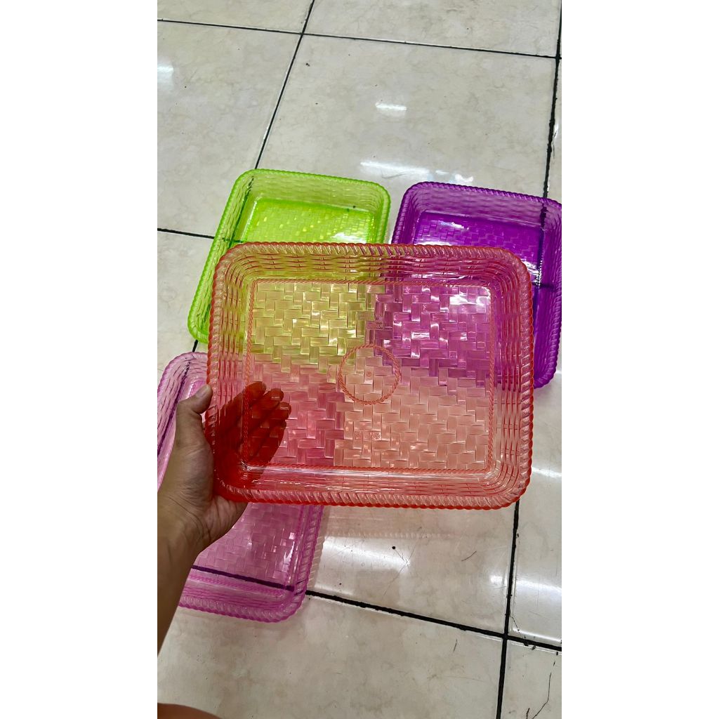 Nampan segi Bening Calista plastik / Nampan Anyam bambu / Baki / Tempat Saji / Baki Plastik / Nampan