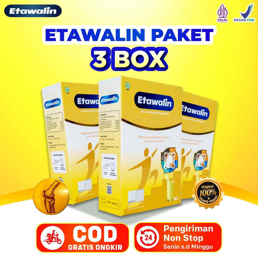 

Paket 3 Box Etawalin Susu Tulang Sendi Bantu Mengatasi Nyeri Sendi Berat Bersoh Per Boc 200 Gram