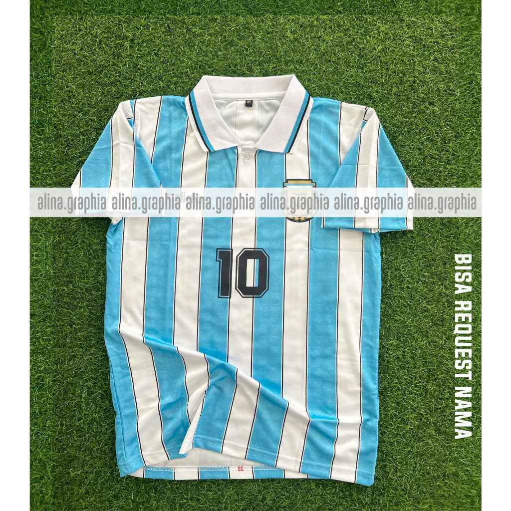 Jersey Retro Argentina Home Maradona Polo Neck Full Print