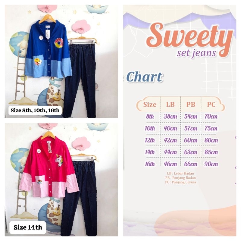Sweety Set Jeans Setelan Cardigan Anak Cewek Tanggung