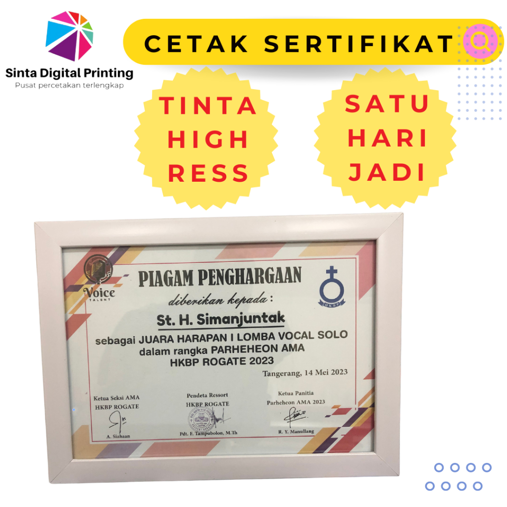 

Cetak Sertifikat Piagam Penghargaan Bahan Art Carton 260 / 230 A4 Custom Desain dan Ukuran