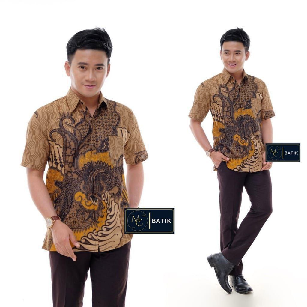 Hem Batik Pria - Motif Bunga Keraton - Warna Coklat Kuning