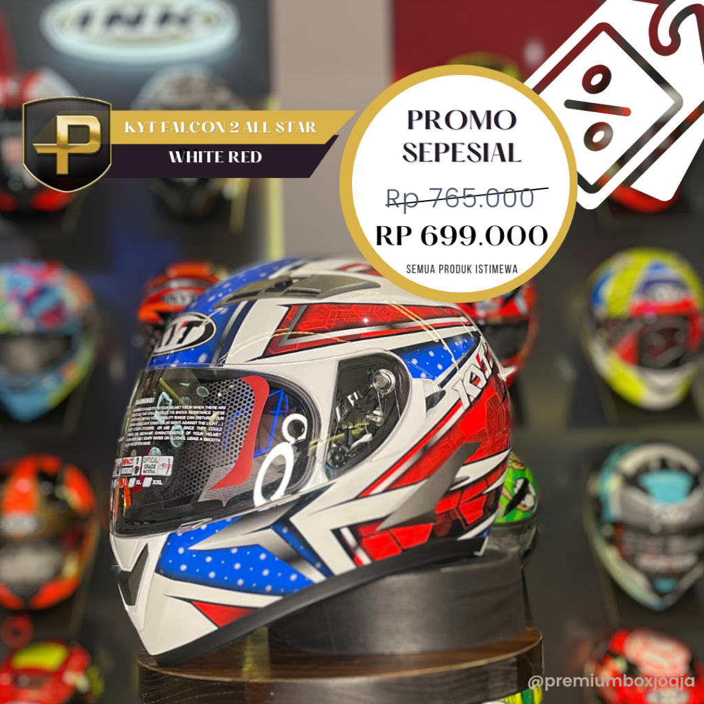 HELM KYT FALCON 2 ALL STAR - White Blue Red | 7.7 #belanjadarirumah / FULL FACE /DOUBLE VISOR MOTIF