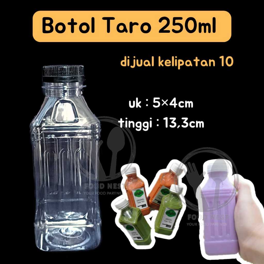 [ ISI10 PC ] botol taro 250  botol cimory 250 ml botol susu botol kotak botol plastik botol tebal + 