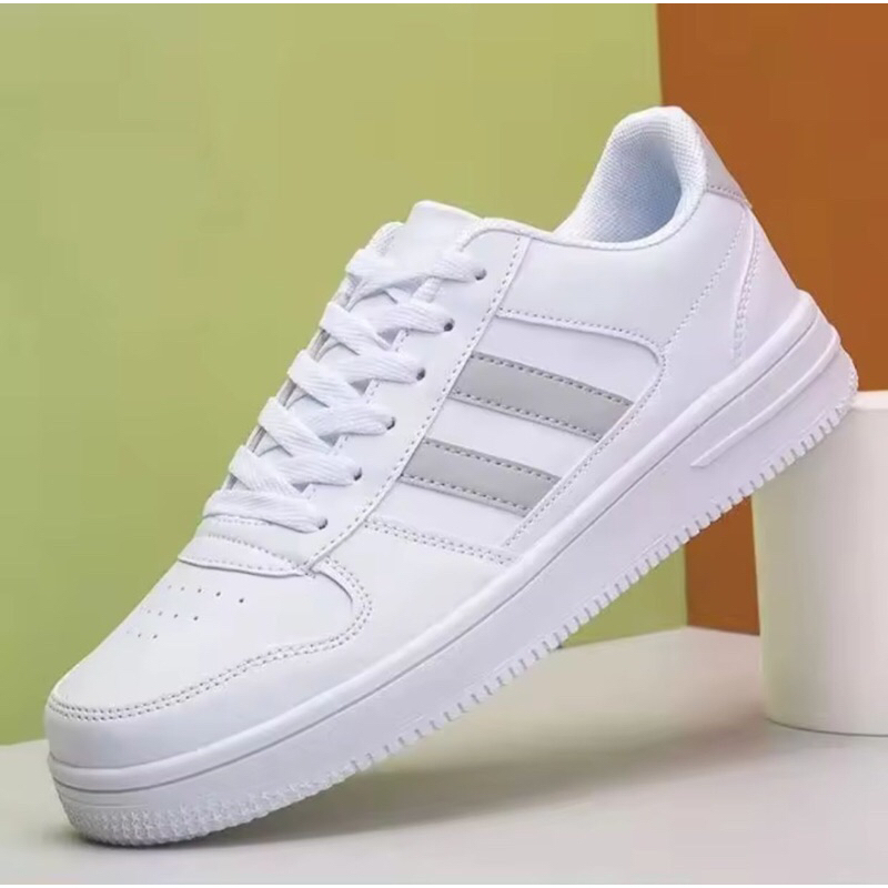 COD Motif garis pria dan wanita sepatu  warna putih korean style