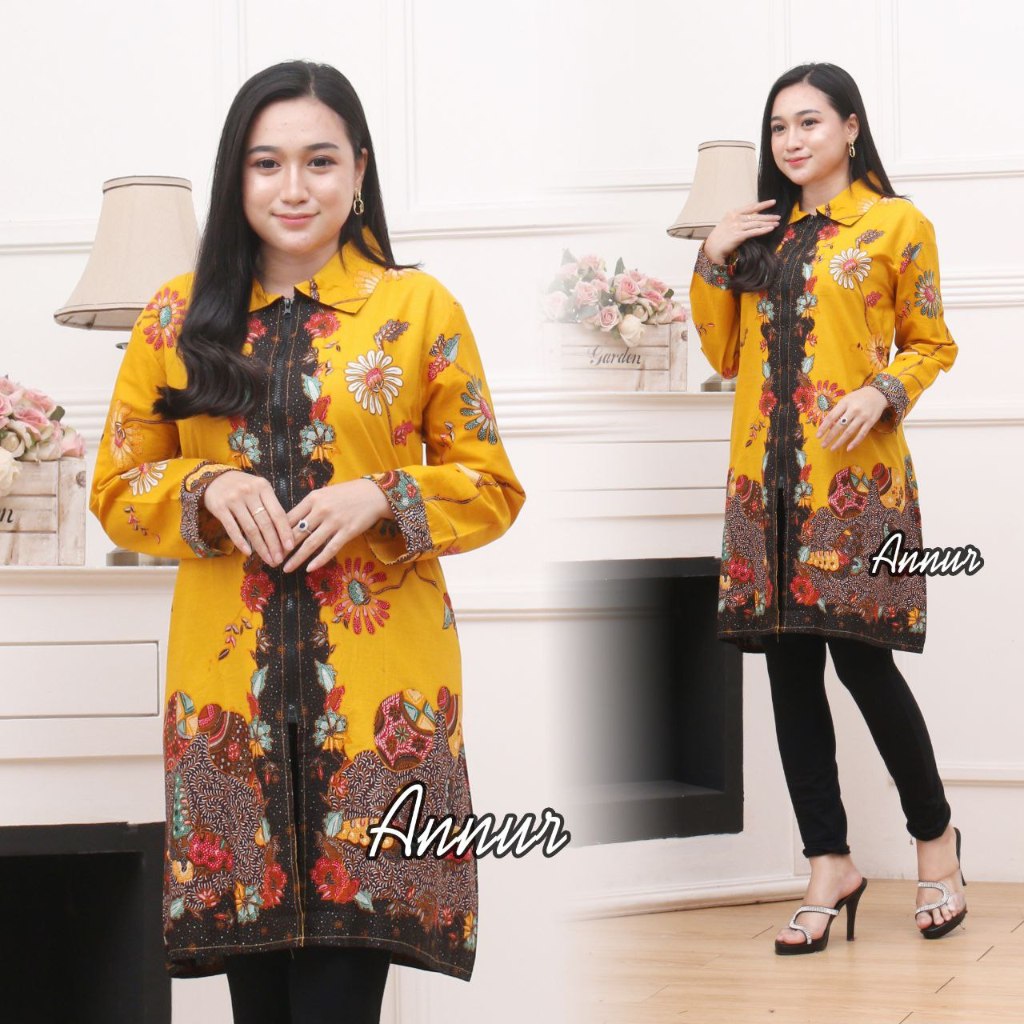 Fairyrozi Dress Midi Tunik Batik Motif Inara Hitam Bahan Premium Size Regular Jumbo