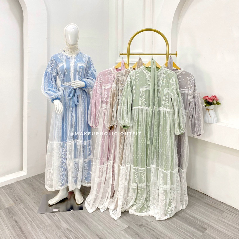 dress gamis tile putih