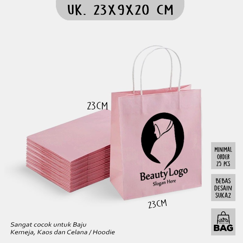 

(+CETAK) Paper Bag Jumbo Pink 23x9x20 CM / Paper Bag Kado Packing Baju, Kerudung, Kemeja, Kaos dan Celana / Papper Bag Polos Warna Pink dicetak bebas / Paperbag Custom Bebas Desain