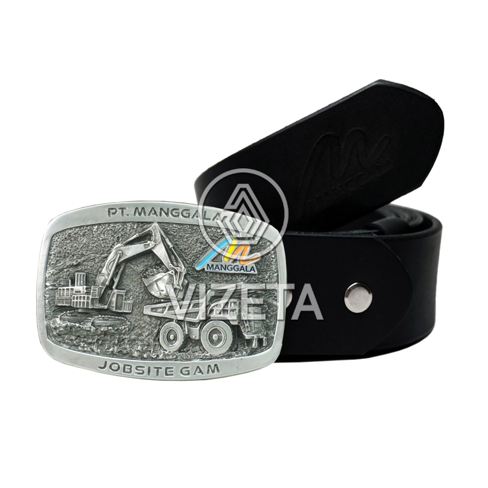 Ikat Pinggang Pria MUM Sabuk Tambang Souvenir Aksesories Perusahaan Gesper Kulit by Vizeta