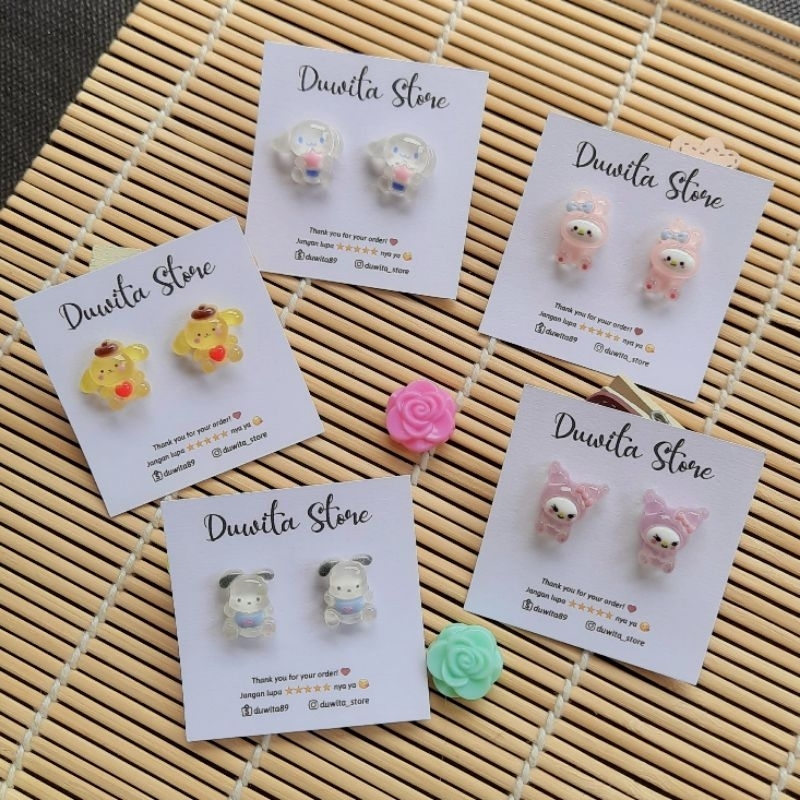 HANDMADE ANTING DEWASA TUSUK PLASTIK MOTIF SANRIO BENING-RESIN