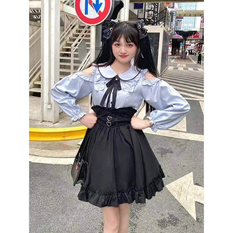 honeyL | Lalajiang Dream Maker Jirai kei Set Off-shoulder Water blue Shirt highwaist Sweet Spicy Ski