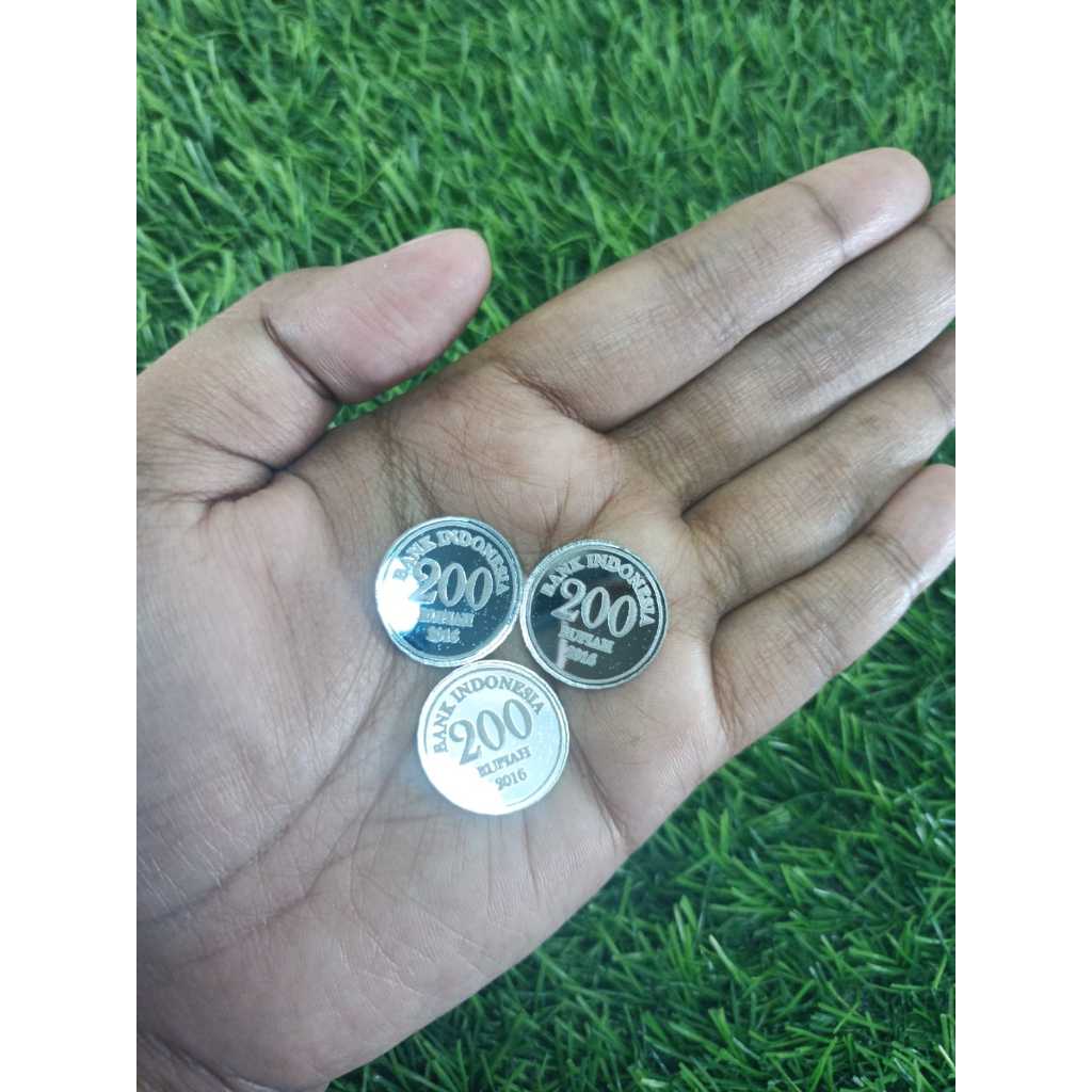 Replika Koin 200 Rupiah / Replika Koin Akrilik Mirror Silver / Tambahan Hiasan Mahar
