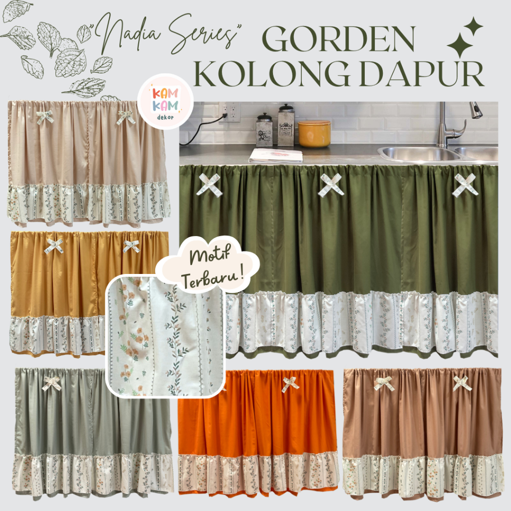 Gorden Kolong Dapur Rumbai Bawah Tirai Kolong Dapur Hordeng Hijau Sage Minimalis