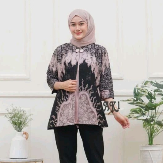 Atasan Blouse Batik Wanita Modern Blus Batik Bolero Atasan Batik Kerja Kantor Batik Saroja Size M,L,