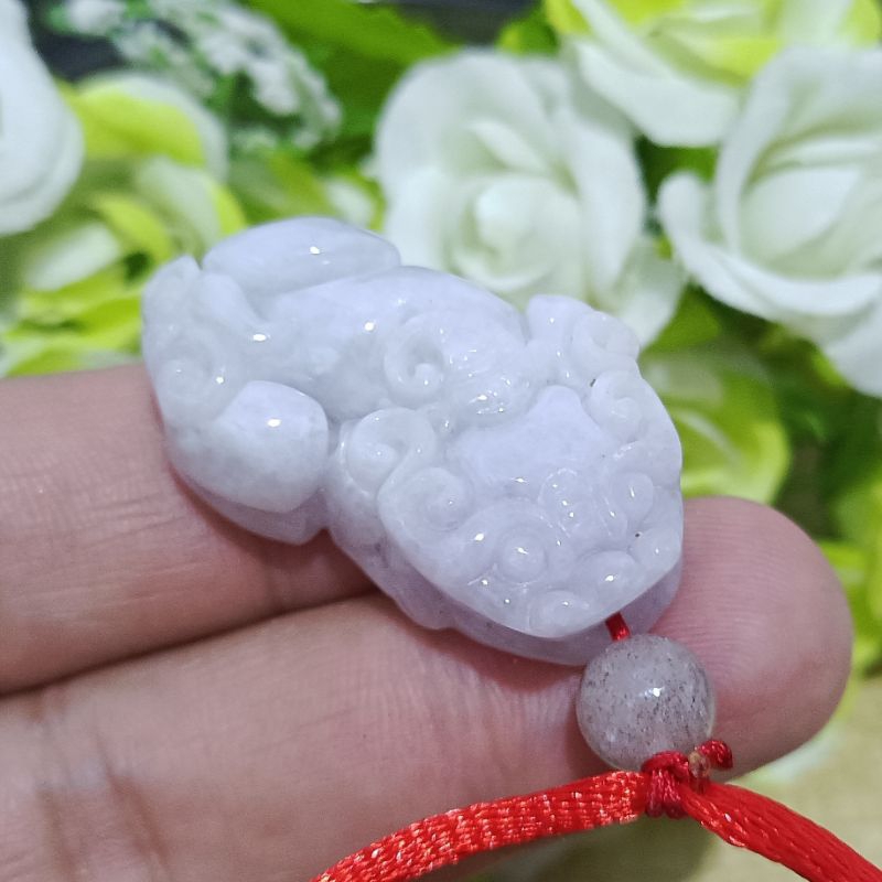 Giok Pixiu Jade Type A Sertifikat Giok Asli Warna Light Lavender