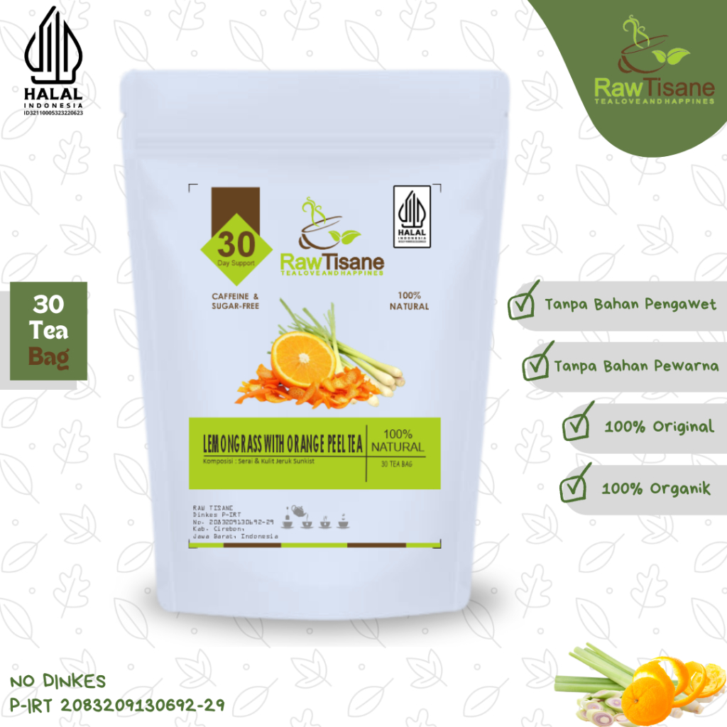 

RAW TISANE Lemongrass With Orange Peel Tea : Teh Celup Serai & Kulit Jeruk Isi 30 Tea Bag