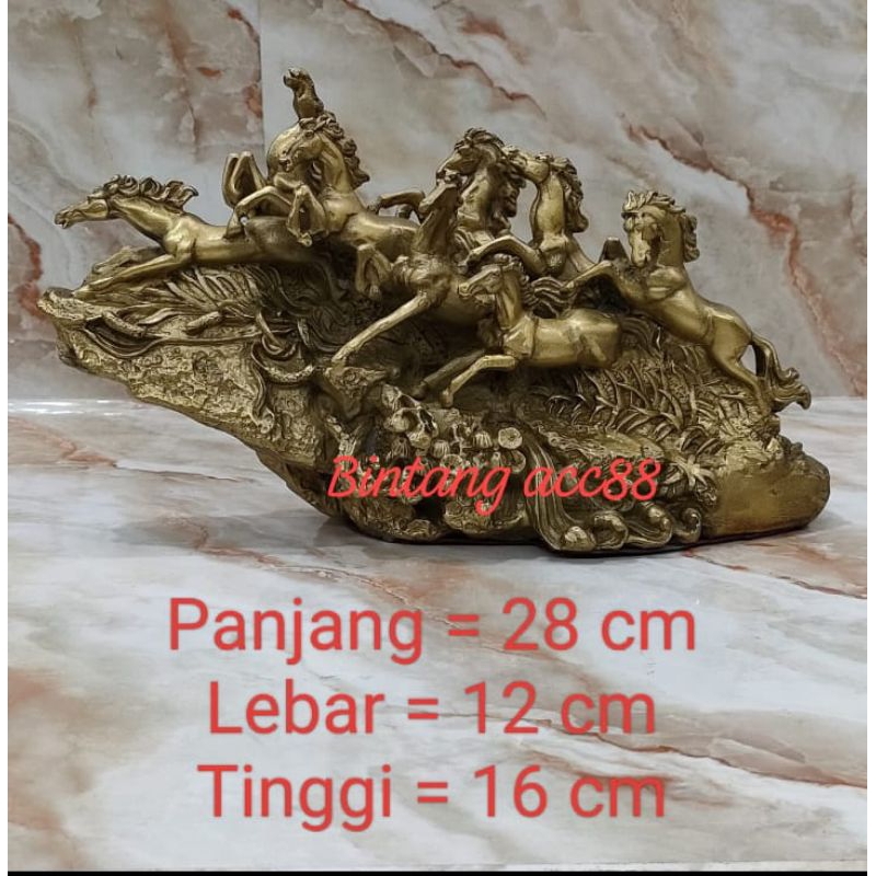 patung pajangan kuda 8 ekor - kuningan
