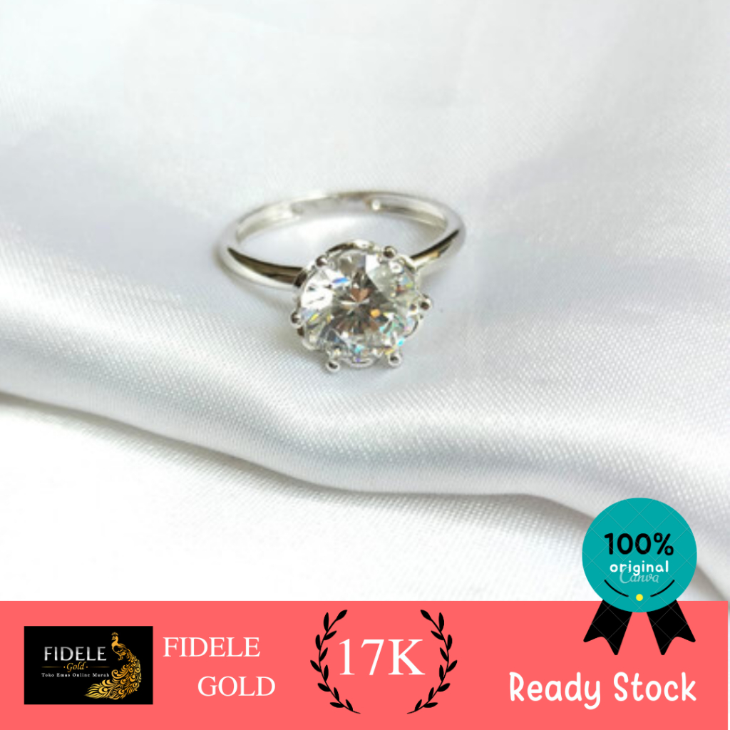 Cincin soliter fashion mata emas putih kadar tua 750 17k