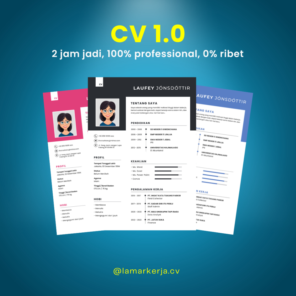 Jasa Pembuatan Curriculum Vitae (CV) / CV Lamaran Kerja / Joki CV / Bikin CV Cepat (Desain 1.0)