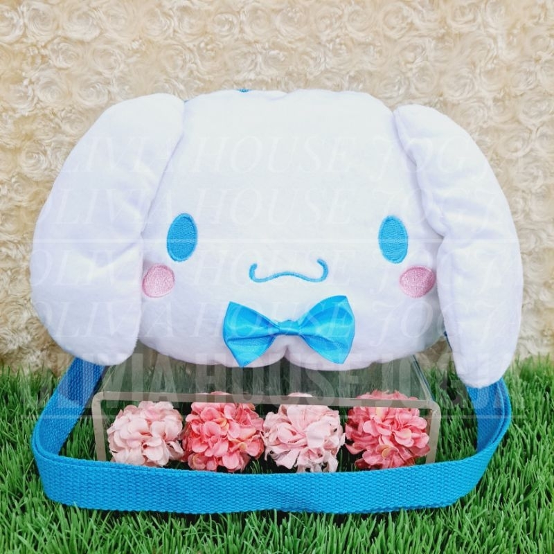 Tas Slempang Kepala Cinnamoroll Pita Satin Tas Selempang Cinnamoroll Biru Slingbag Cinnamoroll Putih