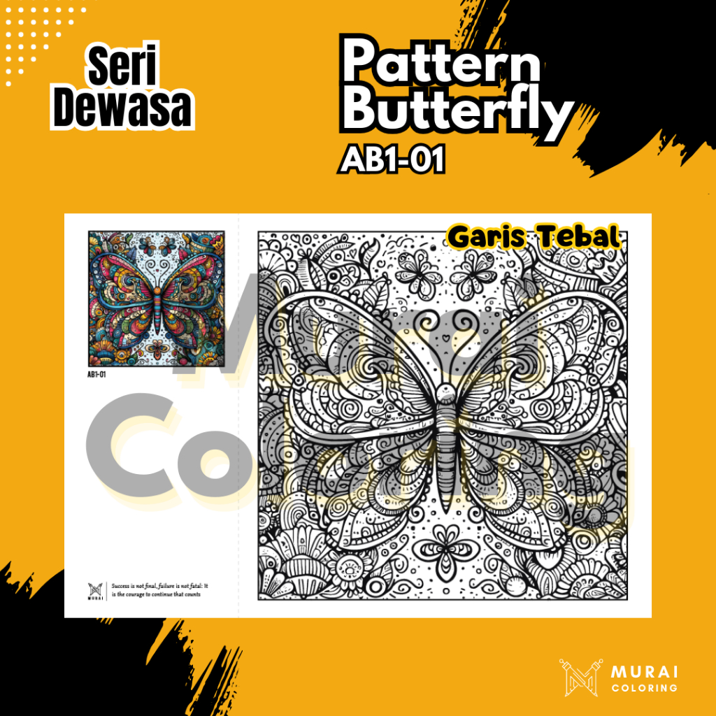 

Kertas Gambar Mewarnai Dewasa - Floral Pattern Butterfly AB1