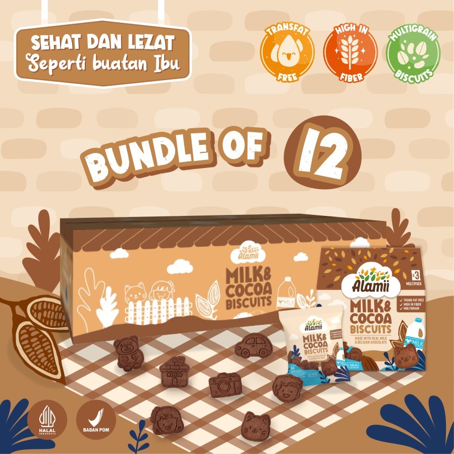 

Alamii Multigrain Biscuits - Bundle Pack isi 12 x 60g (Milk & Cocoa)