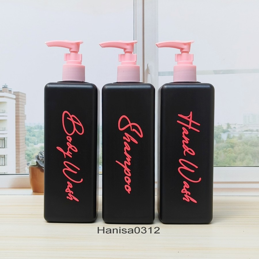Botol Refill Kotak 500ml Pump Clip Pink / Botol Pump 500 Ml Hdpe Kotak Hitam