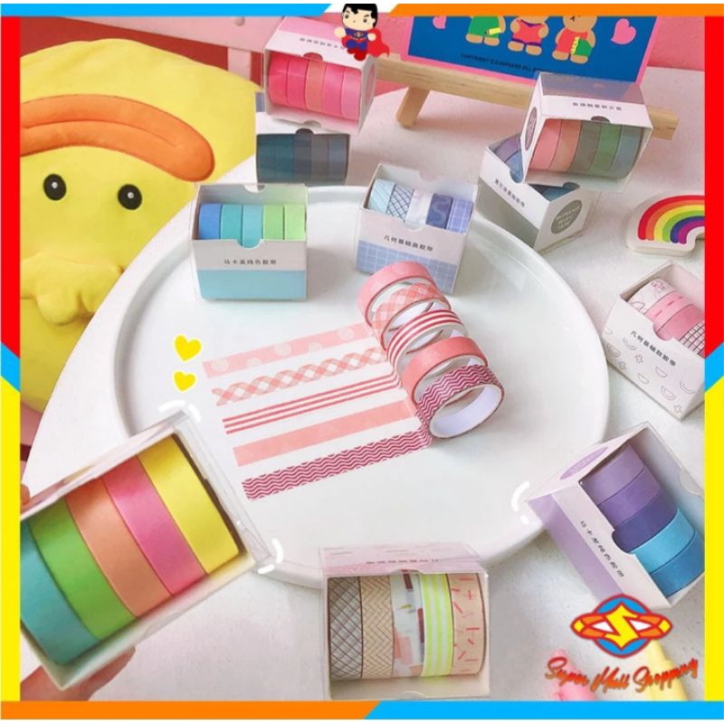 

Masking Tape Set 5pcs Essential Collection Isi 5 Selotip Bahan Kertas Washi Warna warni