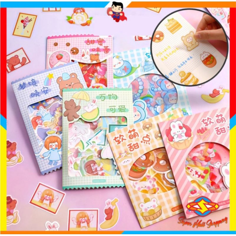 

Sticker Set Isi 45Pcs Karakter Lucu Aesthetic Waterproof Stiker Motif Kartun Korea Cute Girl Anti Air Stiker Diary Scrapbook DIY Sticker Journal Book Import