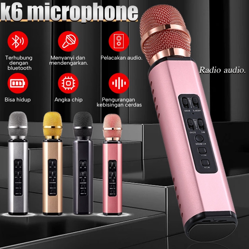 Terlaris mic bluetooth karaoke K6 Mikrofon nirkabel pemutar karaoke speaker mikrofon KTV stereo