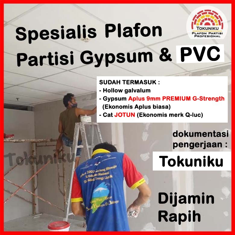 2 sisi Pasang Partisi Gypsum Sekat Dinding Gypsum volume 21 - 50m2 Custom Partisi Dinding