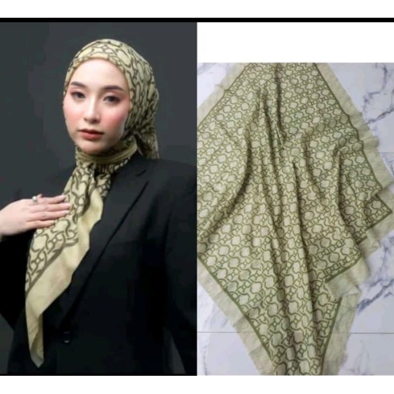 HIJAB SEGI EMPAT MOTIF ALISA  WARNA SAGE KERUDUNG VOAL PREMIUM