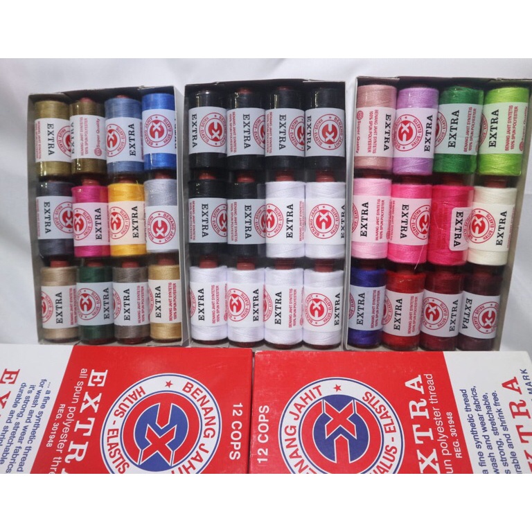 STOK TERBATAS Benang Jahit Extra Warna Campur Satu Lusin 12 pcs