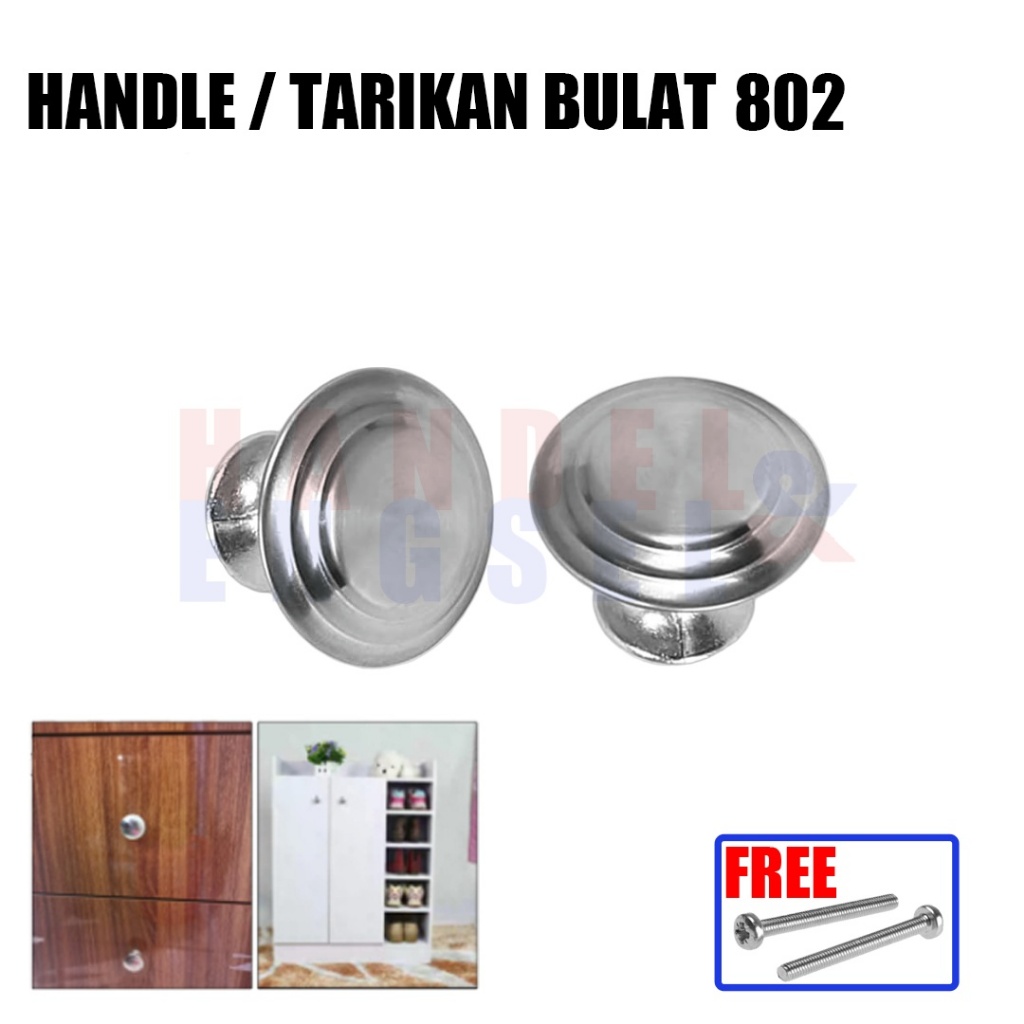 Knop Tarikan Pintu Laci Lemari Knob Pegangan Laci 802 Bulat Stainless Steel Door Knop Furniture Cabi