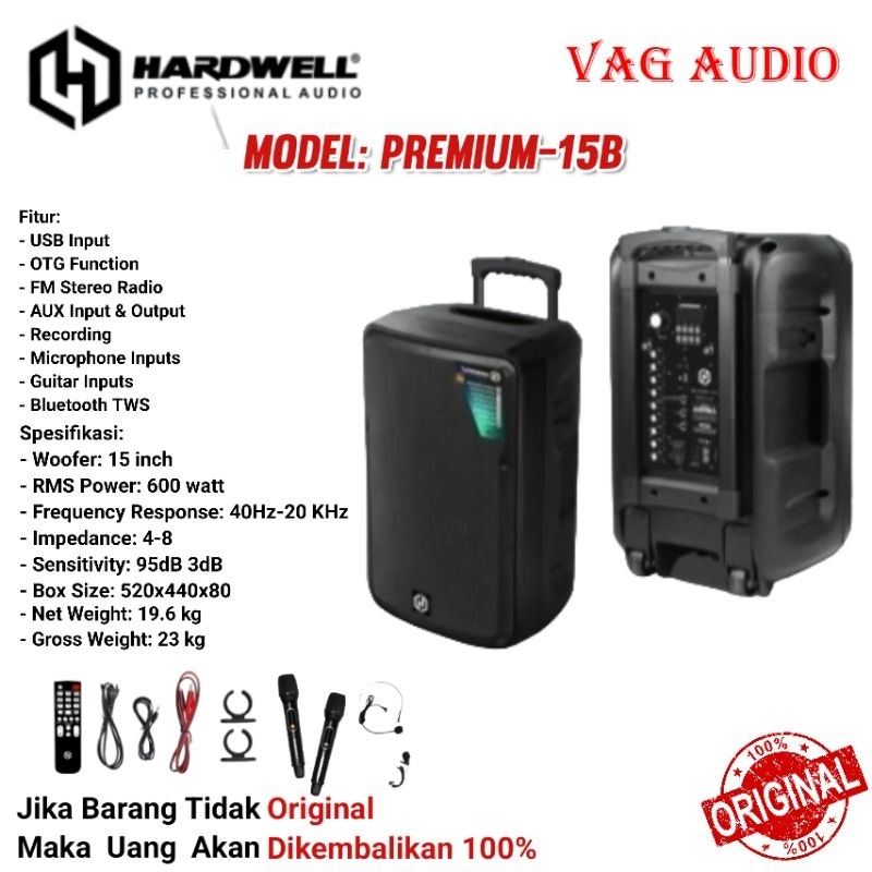 SPEAKER PORTABLE HARDWELL PREMIUM-15B, SPEAKER PORTABLE 15 INCH PREMIUM 15B