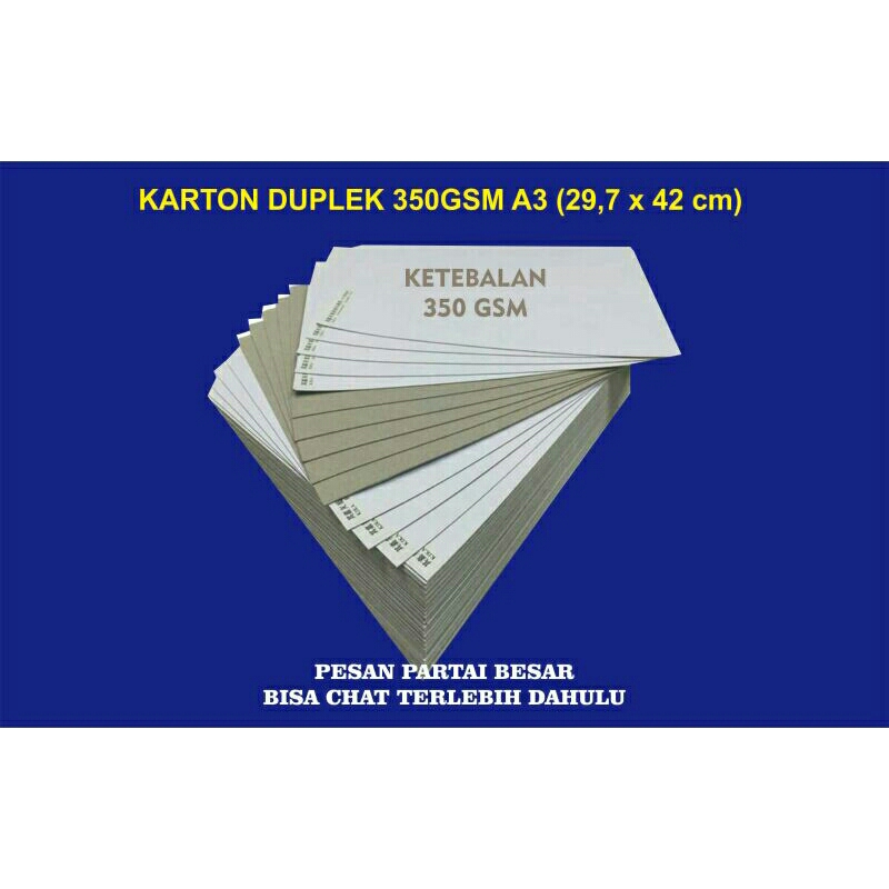 

Karton Duplek Tebal 350gsm 50 lbr A3 (29,7 x 42 cm)