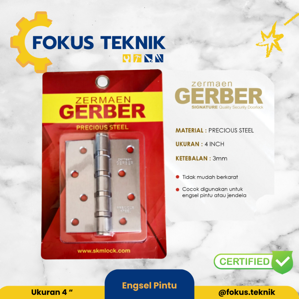 Engsel Jendela Pintu 4 inch Tebal GTS Gerber Stainless Steel