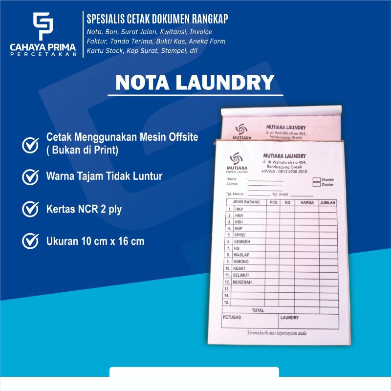 

[ PAKET 40 Buku ] Nota Laundry | Bon Laundry custom dengan daftar pelayanan laundry