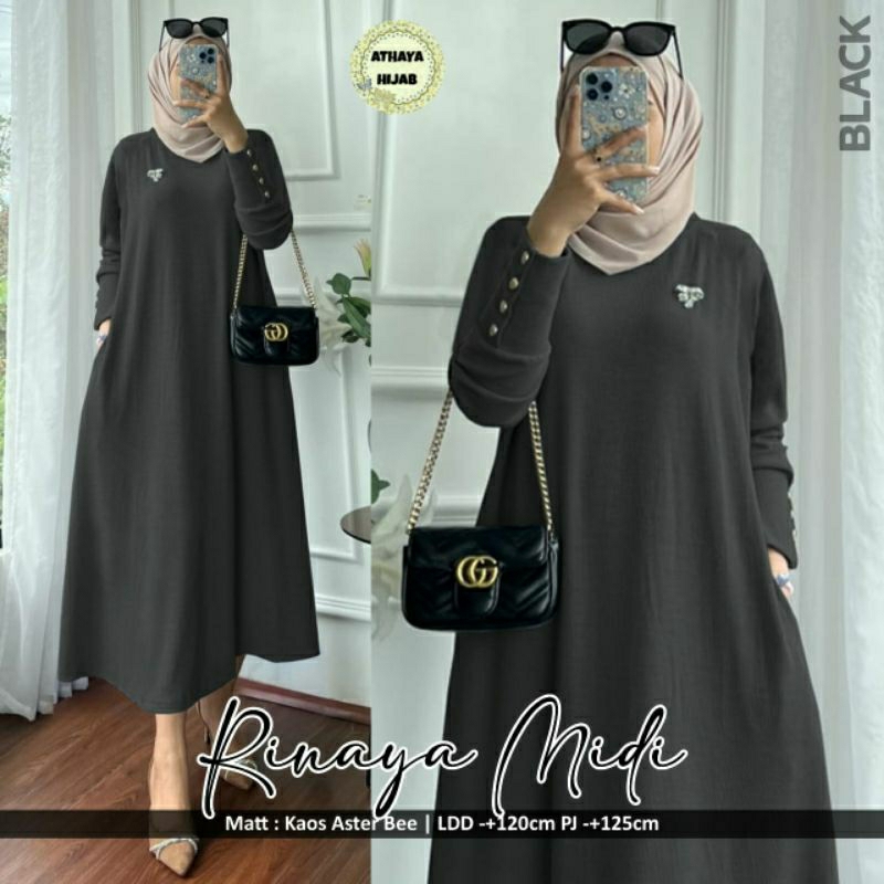 Rinaya Midi Dress Terbaru Bahan Knit Aster Kekinian Original Athaya Hijab