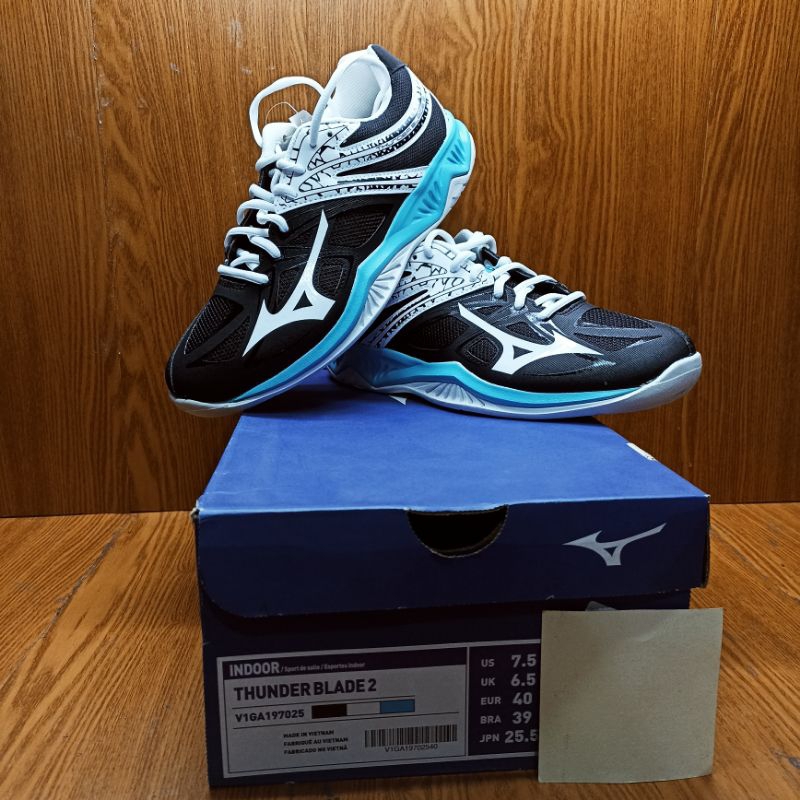 Sepatu Volley Mizuno Thunder Blade 2 (Black/White/Blue) 100% ORIGINAL