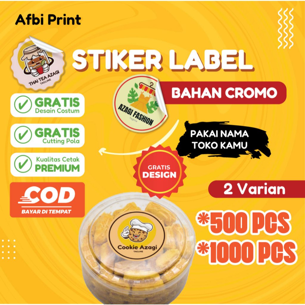 

Cetak Label Kemasan Bahan Cromo Gratis desain custom PAKET 500-1000 PCS Afbi Print